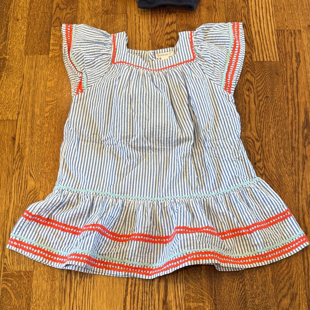 Crewcuts Girl’s Striped Dress with Orange Trim Size 4